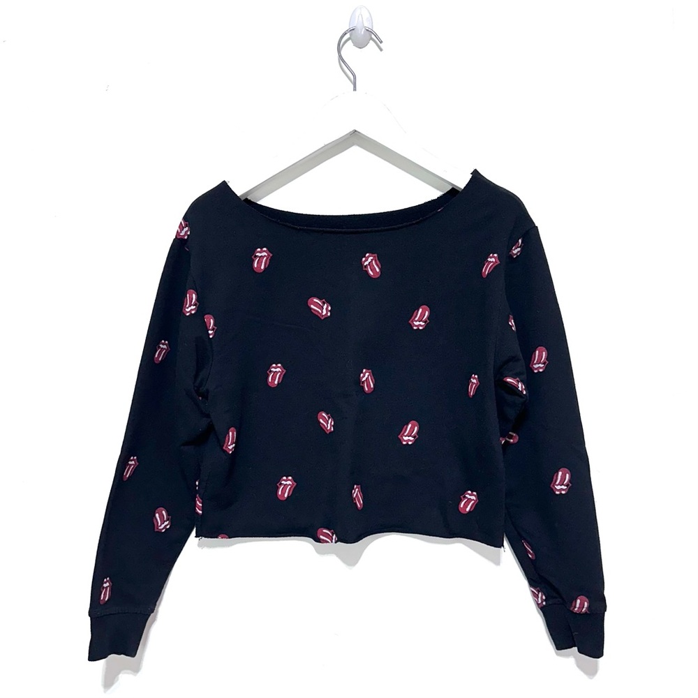 Rolling Stone Black Cropped Pull On Sweatshirt Size XS